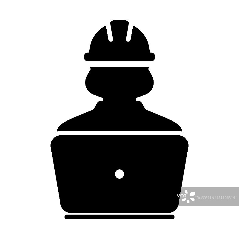 操作员工人图标矢量女性建筑服务人员个人资料头像与笔记本电脑和安全帽的象形文字图片素材