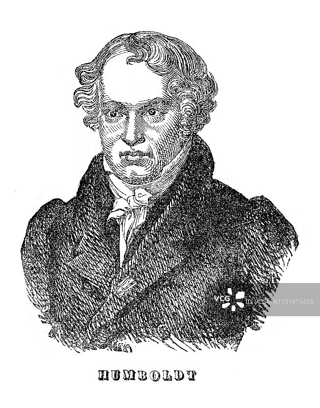 德国探险家洪堡肖像插图1839年图片素材