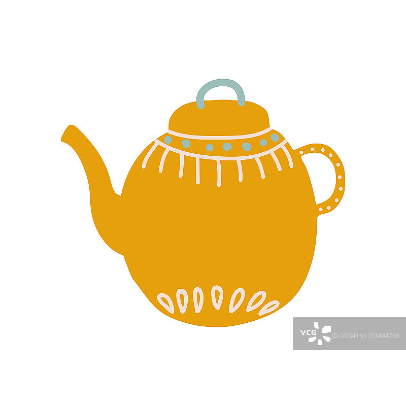 可爱的橙色茶壶与喷口陶瓷陶器矢量插图图片素材