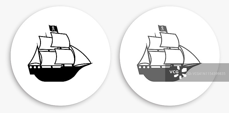 海盗船黑白圆形图标图片素材