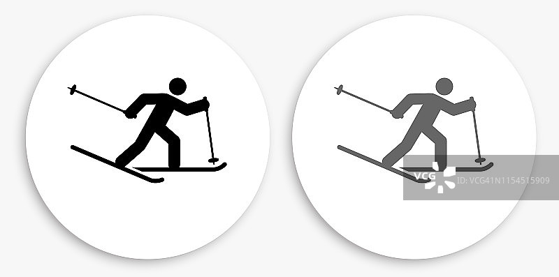 滑雪图形黑色和白色圆形图标图片素材