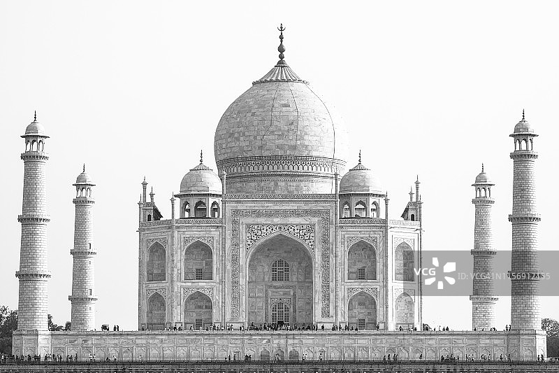 印度泰姬陵的黑白景观图片图片素材