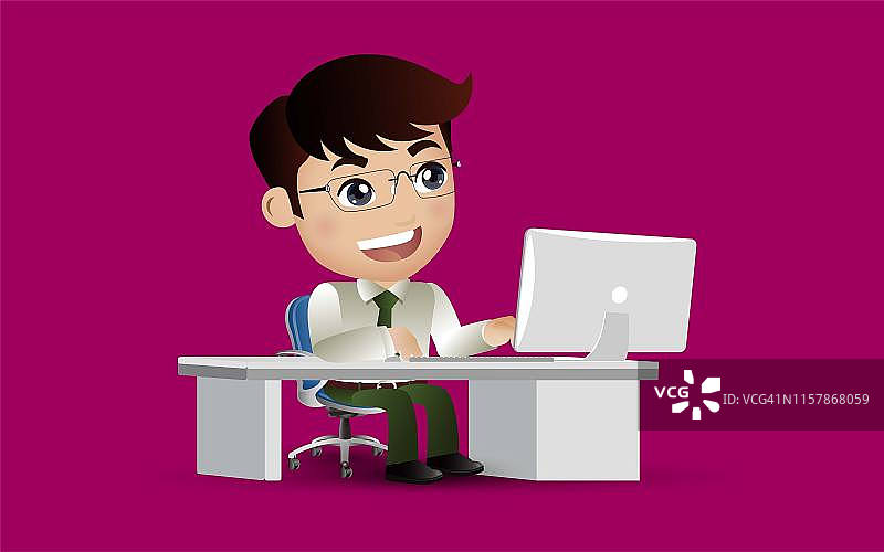 成功的商务人士喜欢在办公桌上使用笔记本电脑工作。业务概念说明图片素材