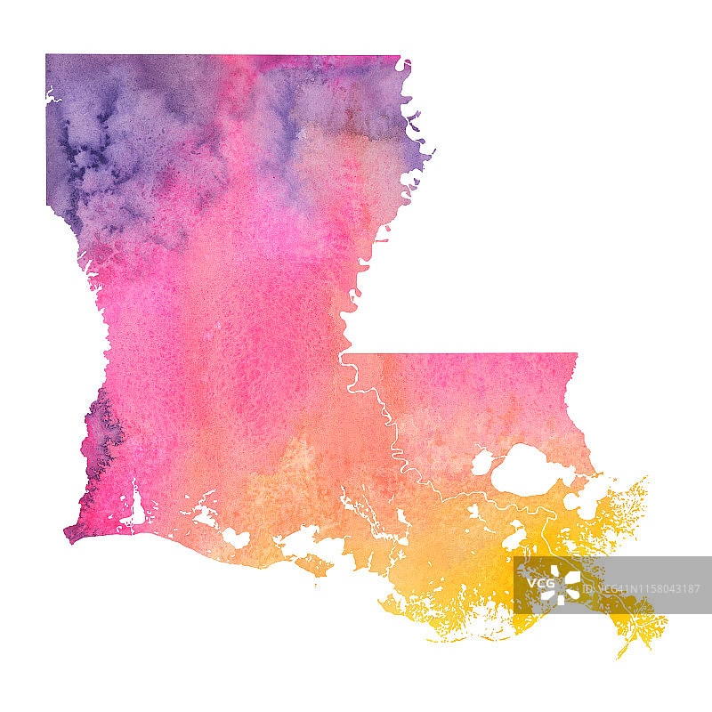 路易斯安那州水彩光栅地图插图图片素材