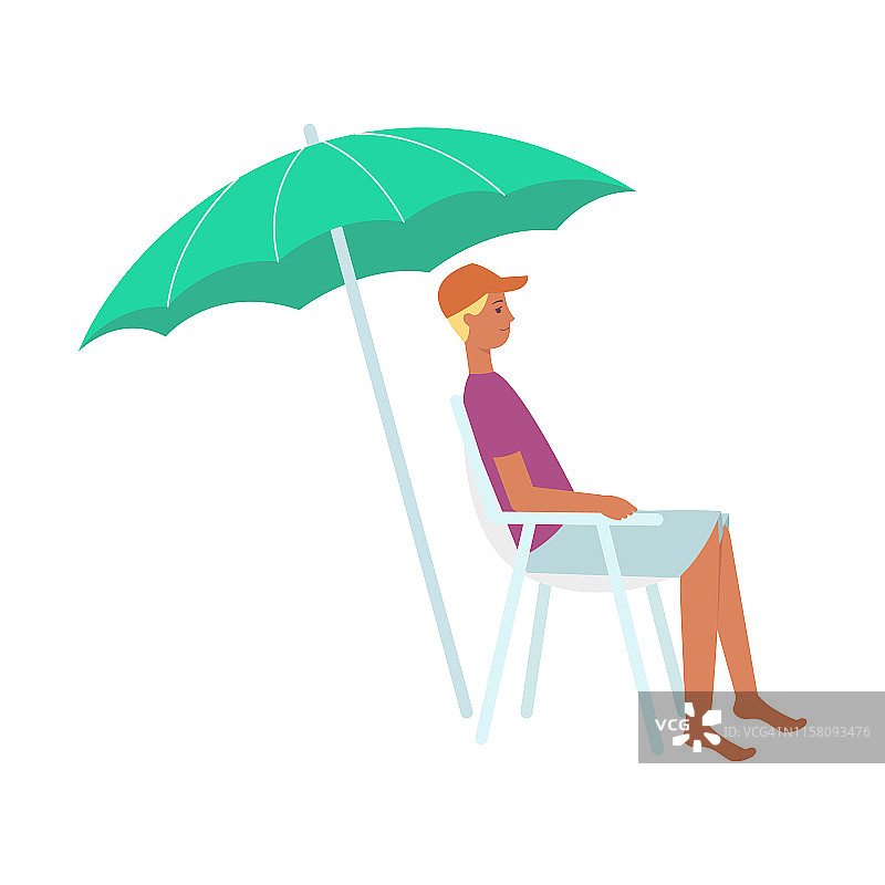 矢量平男人在躺椅下的太阳伞图标图片素材