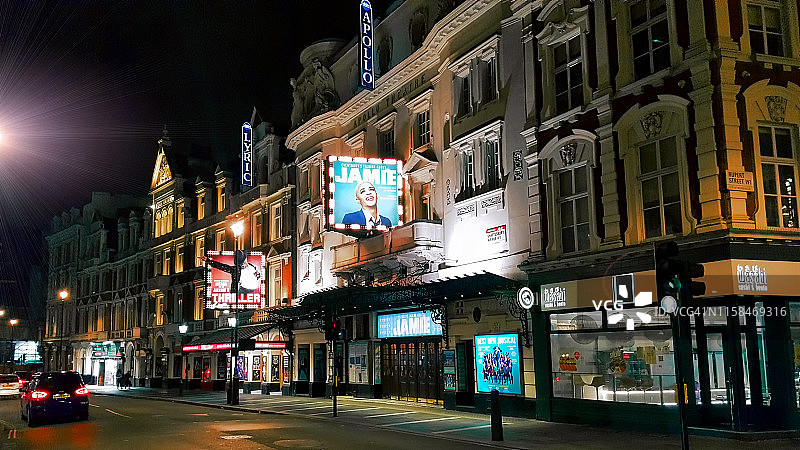 阿波罗剧院和抒情剧院，位于英国伦敦市中心威斯敏斯特城沙夫茨伯里大道的西区图片素材