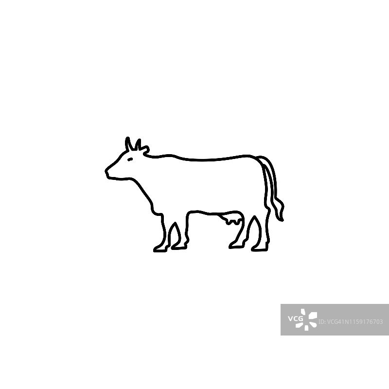 牛线图标在平面风格矢量图标。家畜黑色图标矢量插图图片素材