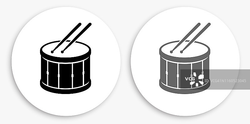 鼓和鼓槌黑色和白色圆形图标图片素材