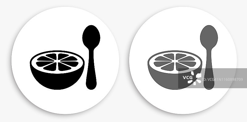 柠檬和汤匙黑色和白色圆形图标图片素材