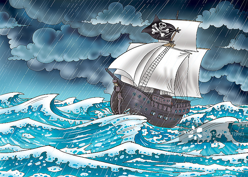 海盗船遭遇风暴图片素材