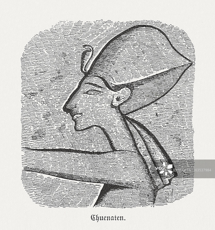 阿赫那吞(Echnaton，或Khuenaten)，第十八王朝，木刻，1879年出版图片素材