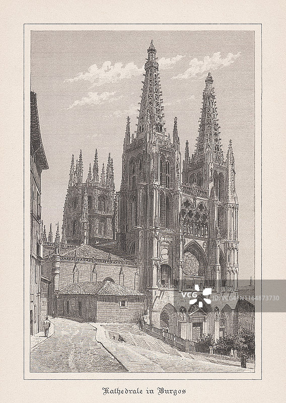 西班牙卡斯蒂利亚布尔戈斯大教堂，钢版画，出版于1892年图片素材