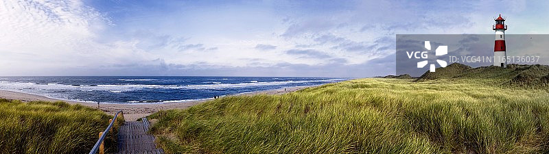 灯塔列表- ost沙丘草，肘，Sylt，北弗里斯兰岛，北海，北弗里斯兰，石勒苏益格-荷尔斯泰因，德国图片素材