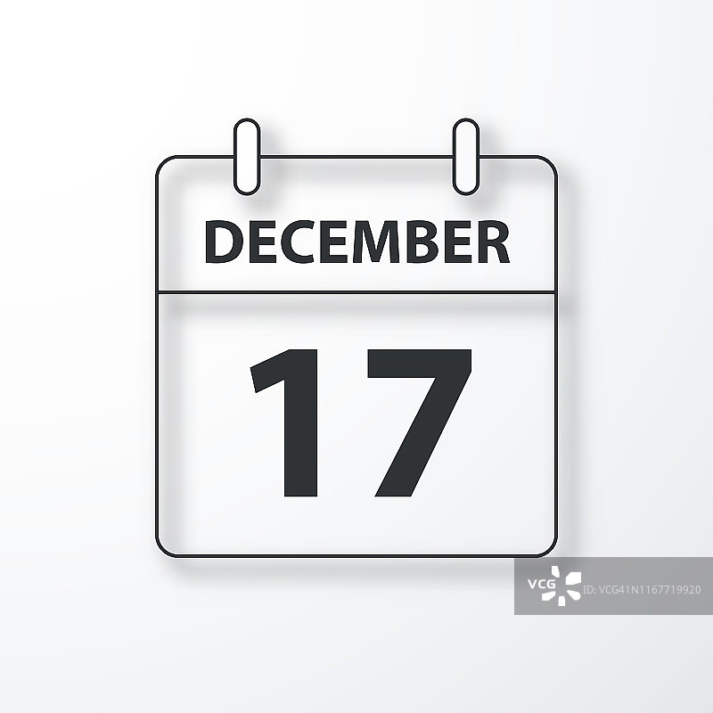 12月17日-每日日历-黑色轮廓与阴影在白色背景图片素材