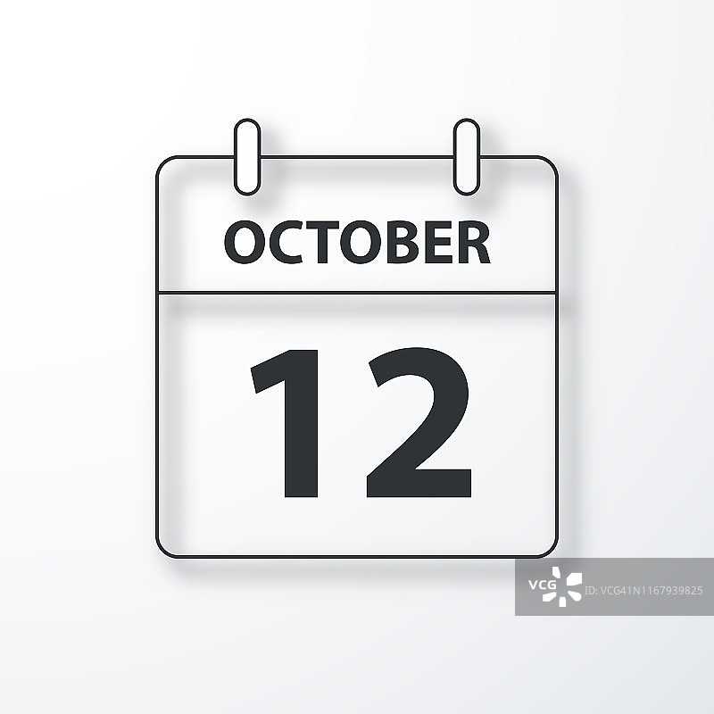 10月12日-每日日历-黑色轮廓与阴影在白色背景图片素材