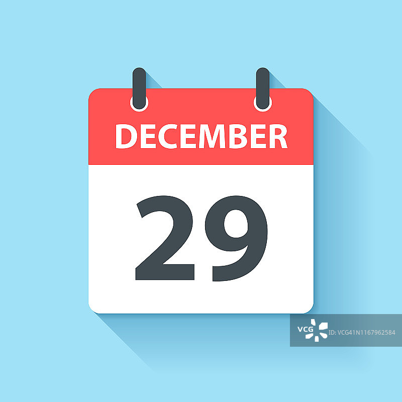 12月29日-平面设计风格的每日日历图标图片素材