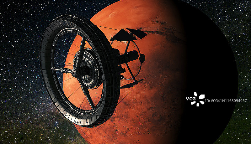 绕火星运行的空间站图片素材