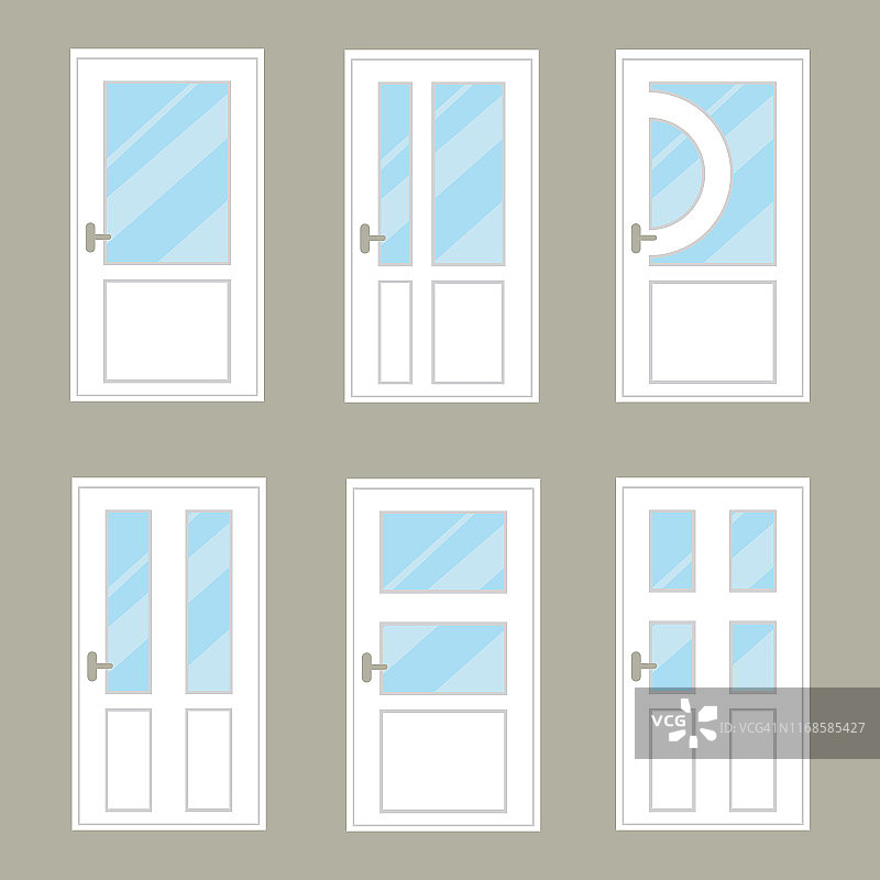 门，白色的玻璃门。矢量插图。图片素材