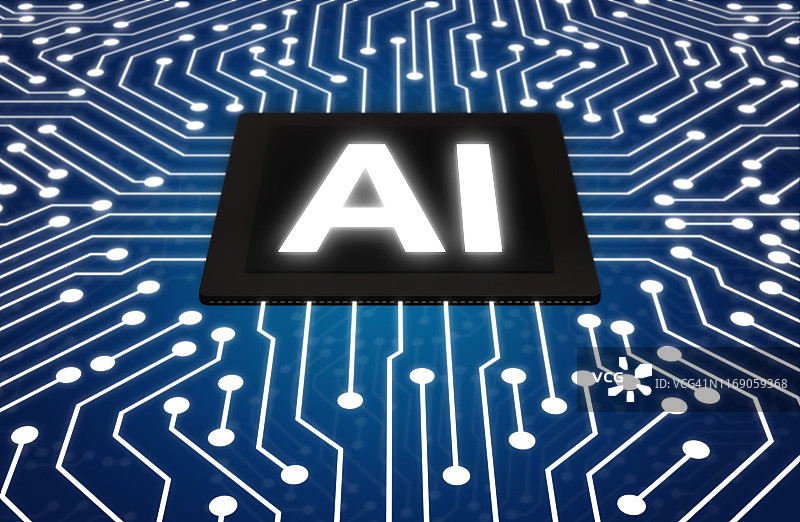 AI符号在电路板的中心，人工智能的数字矢量插图图片素材