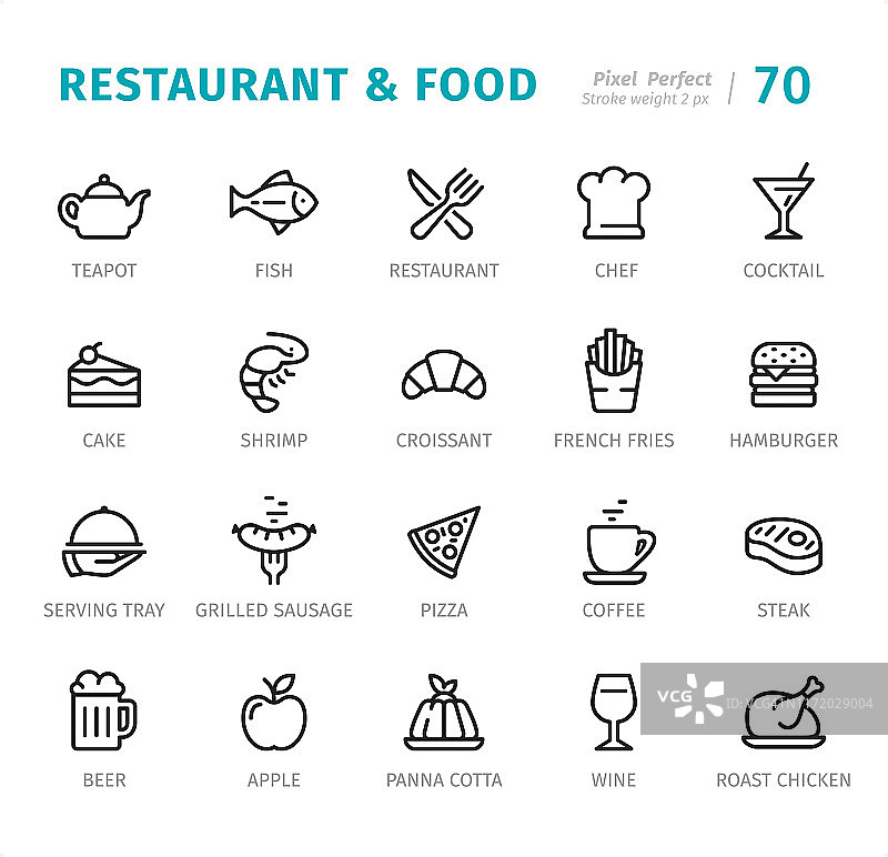 餐厅和食物-像素完美的线条图标与标题图片素材