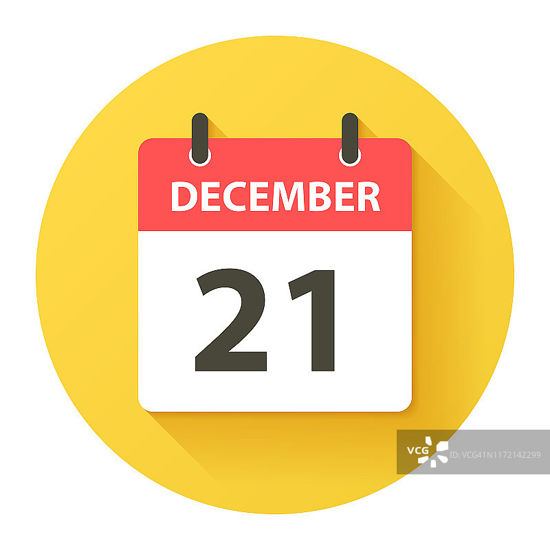 12月21日-圆形每日日历图标在平面设计风格图片素材