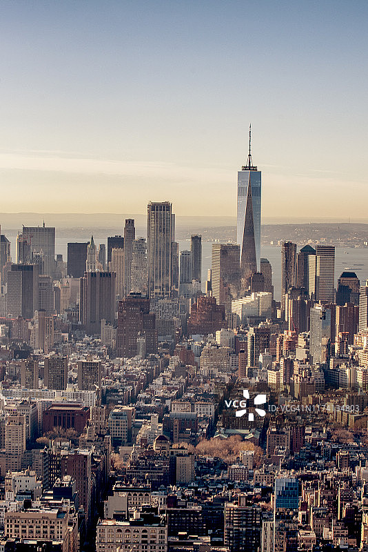直升机鸟瞰纽约市图片素材