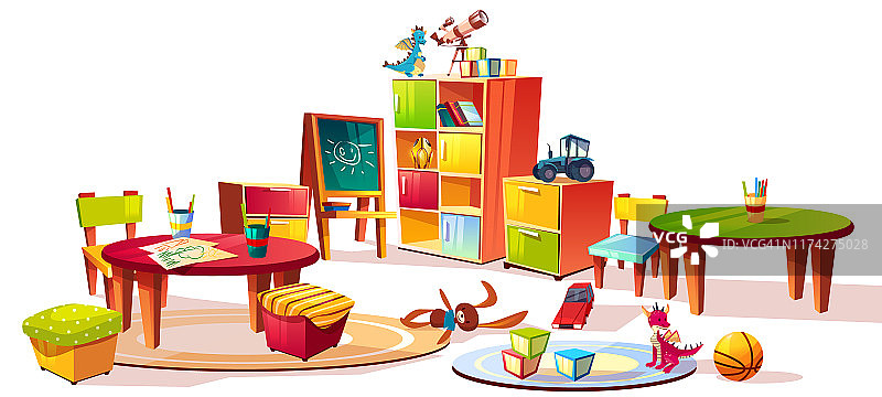 幼儿园室内家具矢量插画图片素材