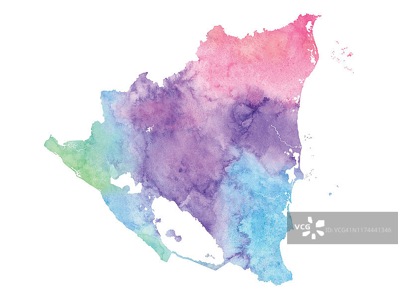 尼加拉瓜光栅地图插图在凉爽的颜色图片素材