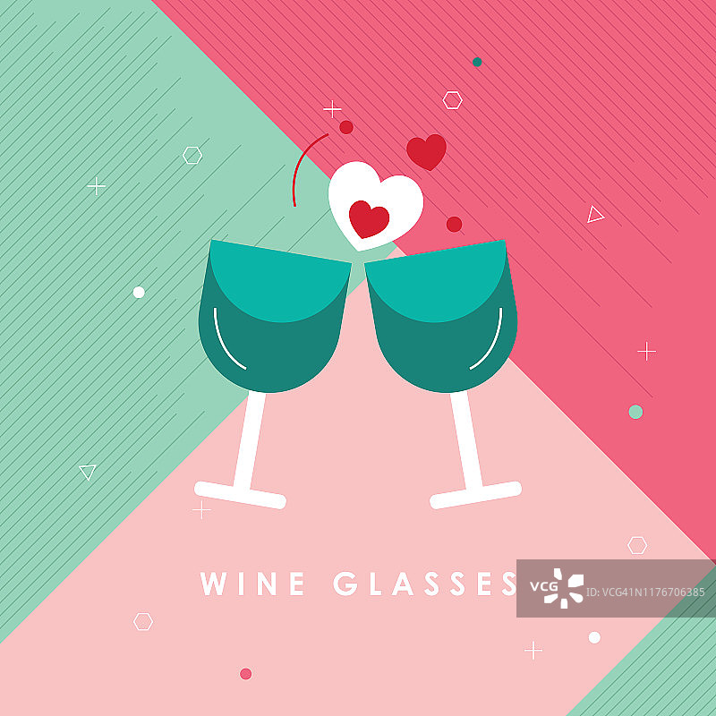 两个心形的葡萄酒杯的线性图标图片素材