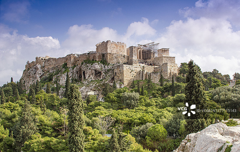 希腊雅典卫城和帕台农神庙的全景图片素材