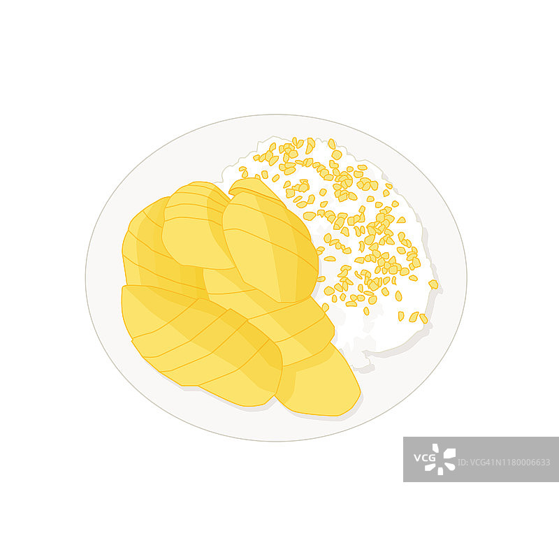 成熟的芒果糯米盘上白色背景插图向量图片素材