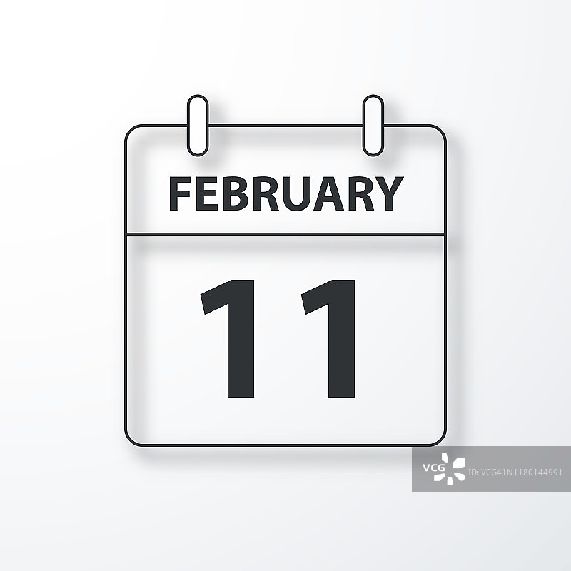 2月11日-每日日历-黑色大纲与阴影在白色背景图片素材