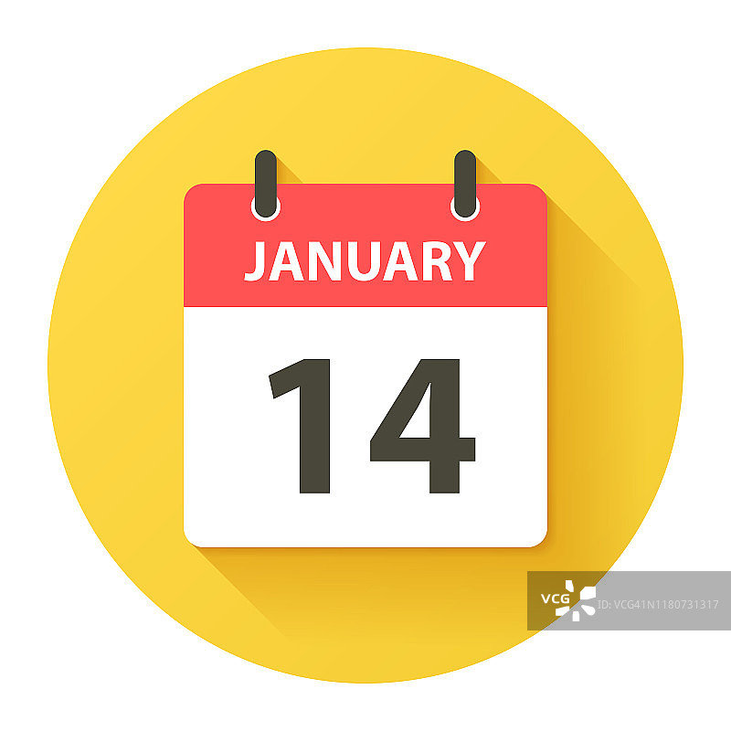 1月14日-圆日日历图标在平面设计风格图片素材