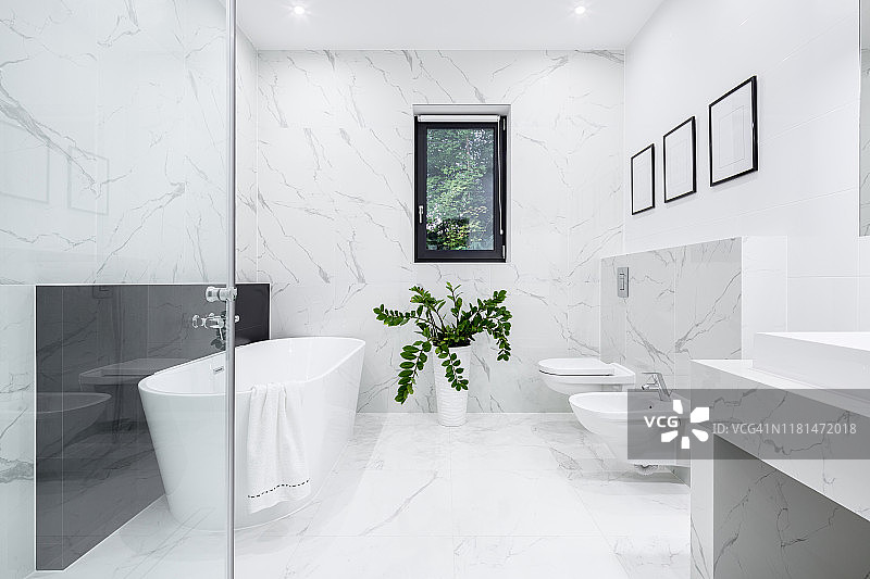 豪华白色浴室与浴缸图片素材