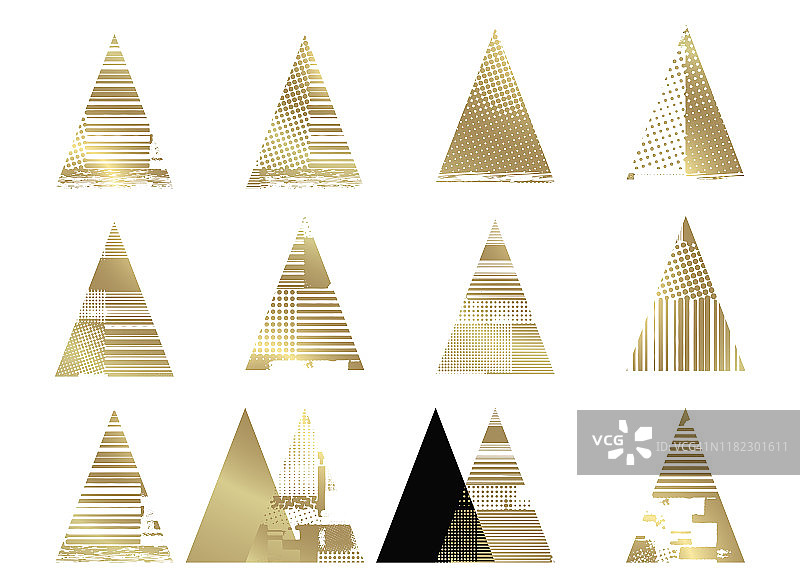 带有装饰纹理的三角形形状。金色的圣诞树。图片素材