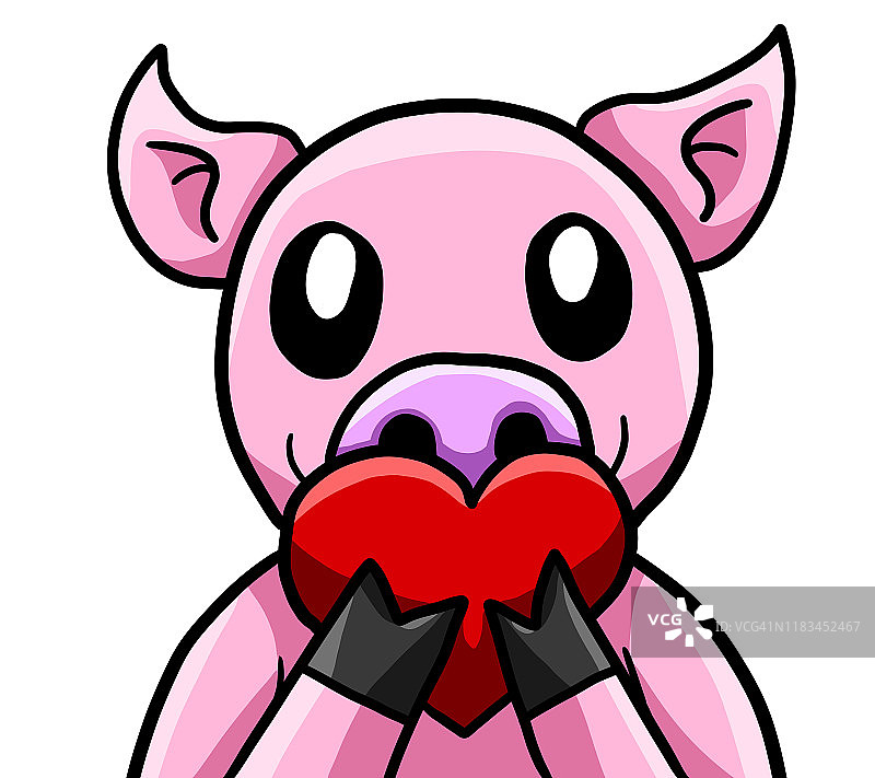 快乐的猪抱着一颗心图片素材