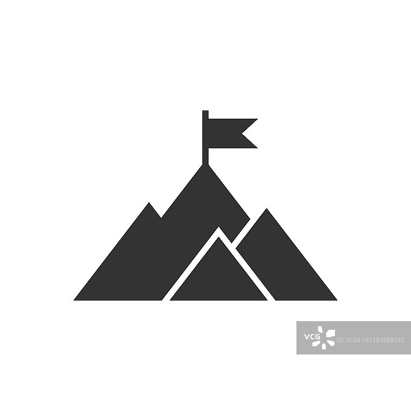任务冠军图标在平坦的风格。山矢量插图在白色孤立的背景。领导业务概念。图片素材