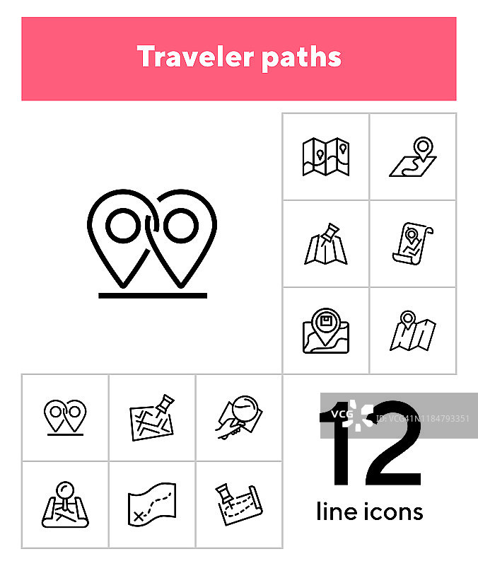 旅行者路径线图标设置图片素材