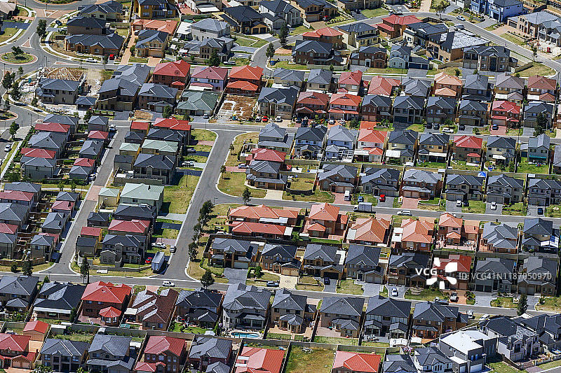 澳大利亚悉尼郊区五颜六色的新房子，郊区街道，城市生活，航空摄影图片素材
