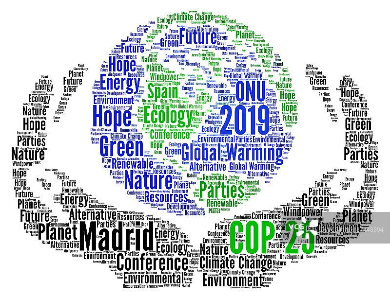 在西班牙马德里举行的COP 25会议上，文字云图片素材