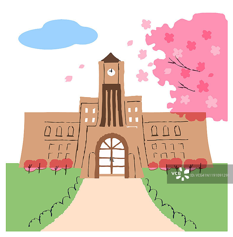 大学和风景樱花盛开图片素材