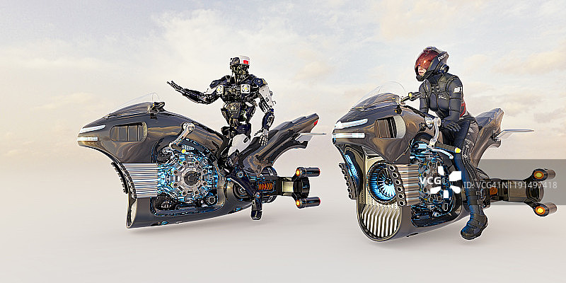 摩托车上的未来警察图片素材