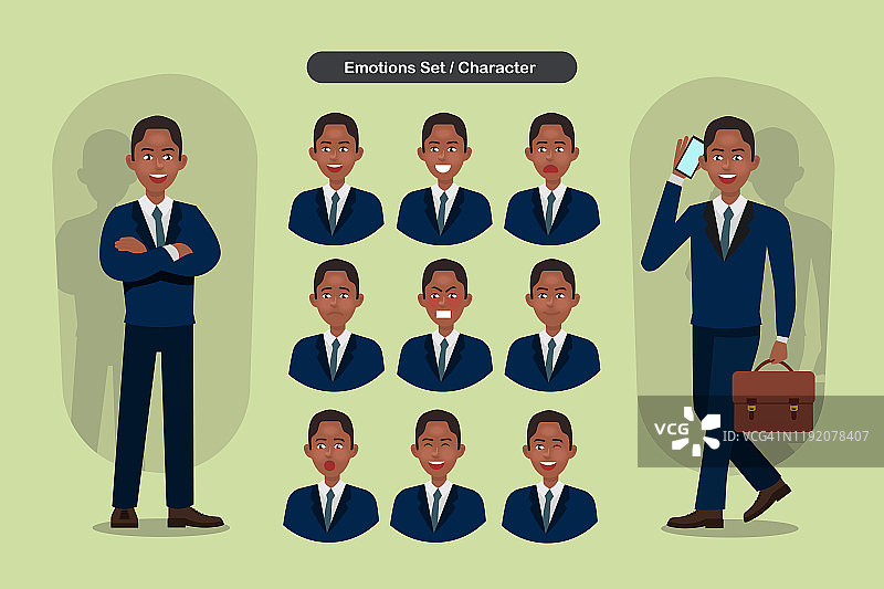 一套商人不同的表情。男人emoji性格。矢量插图。图片素材