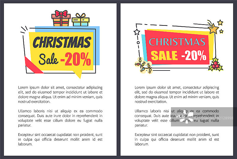 圣诞节销售-20%的折扣横幅与文字，广告图片素材