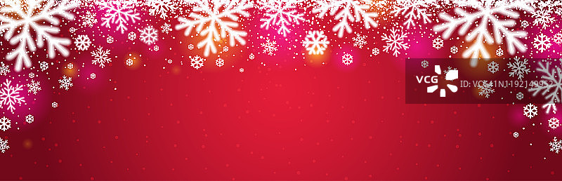红色的圣诞横幅上飘着白色模糊的雪花。圣诞快乐，新年祝福横幅。横向的新年背景，标题，海报，卡片，网站。矢量图图片素材