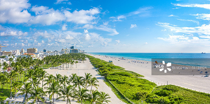美国佛罗里达州迈阿密海滩南海滩的高无人机视图图片素材