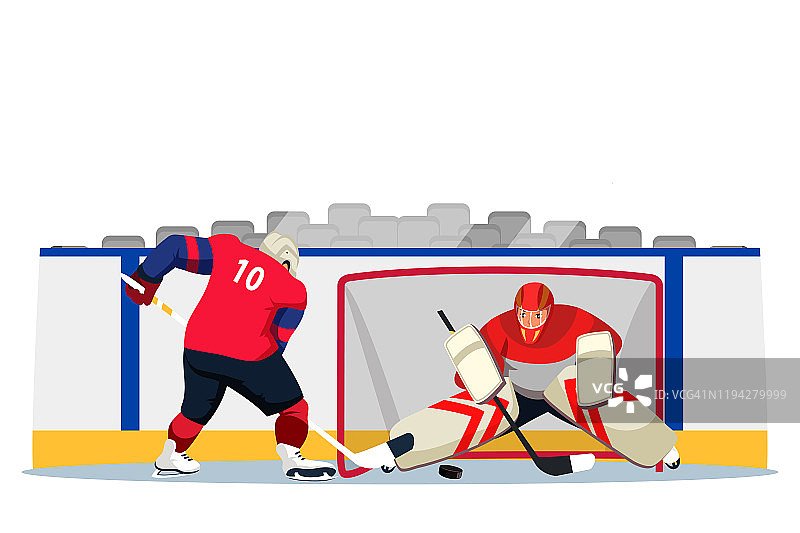 冰球运动员在体育场的滑冰场平卡通图片素材