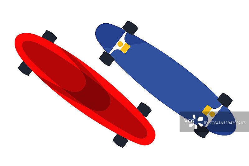 蓝色和红色滑板平面矢量插图图片素材