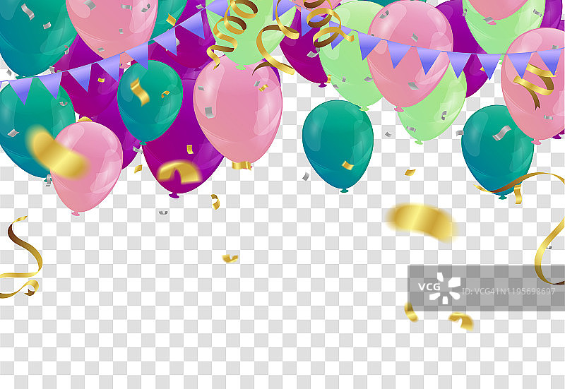 气球，纸屑概念设计模板节日快乐日或纪念日。事件图片素材