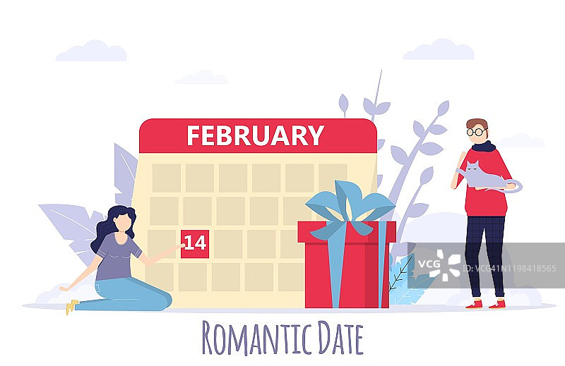 2月14日是情人节。约会时间情侣相爱。图片素材